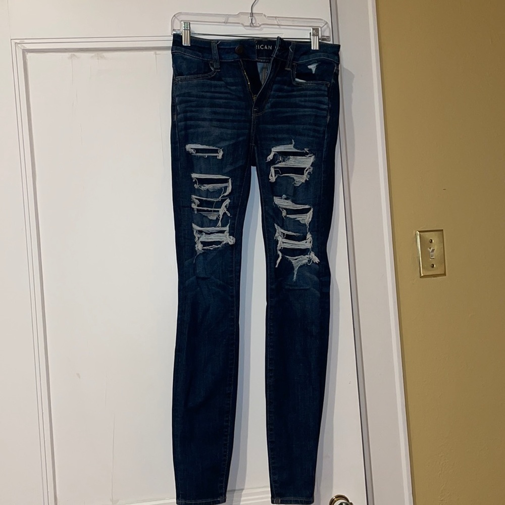 American Eagle Outfitters Navy Blue Distressed Skinny Jeans